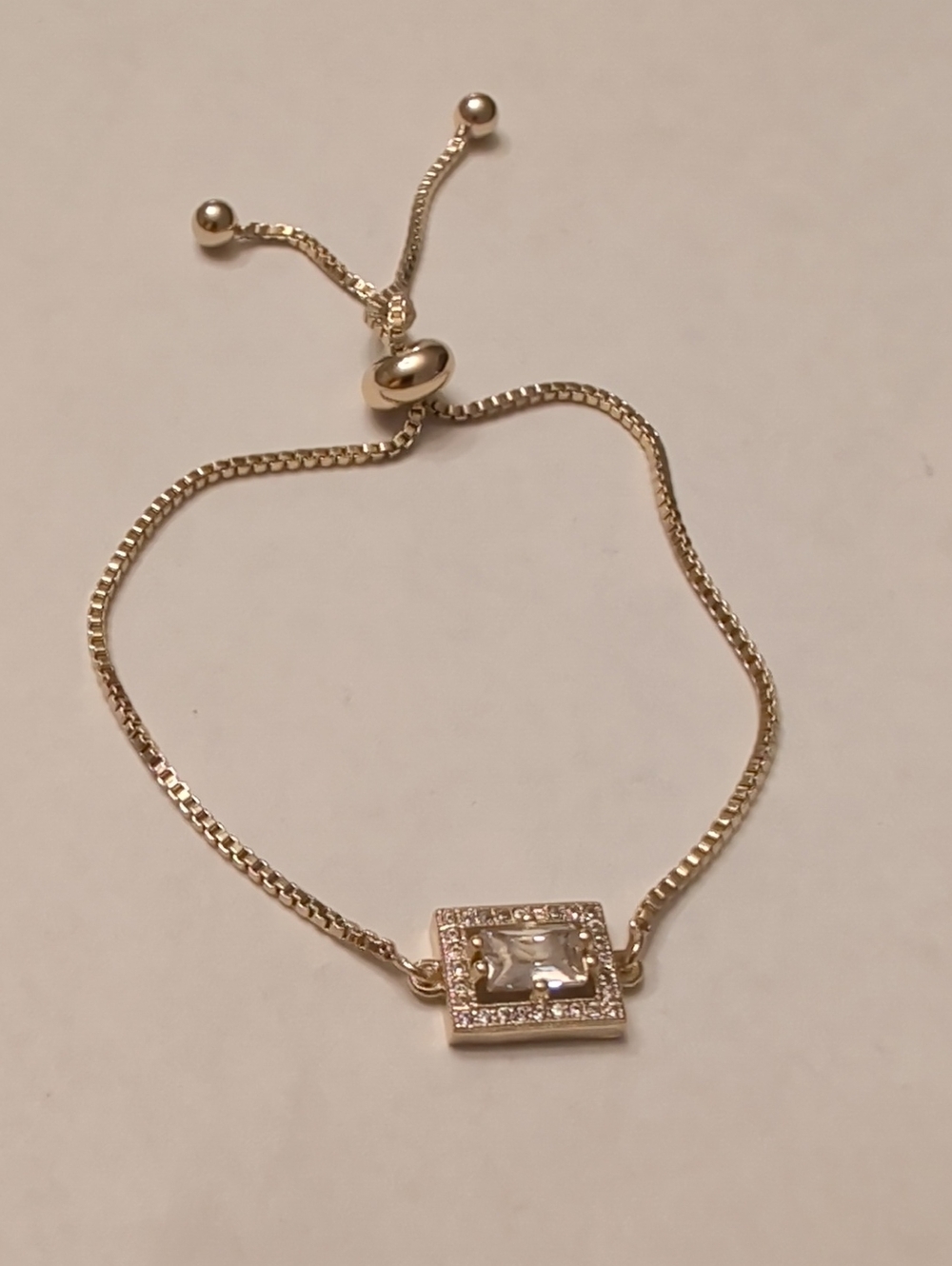 Adjustable Gold-Tone Square Crystal Bracelet - Gold